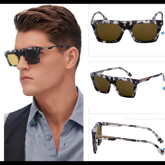UNISEX BURBERRY SUNGLASSES WTH GREY HAVANA FRAMES AND BURBERRY LOGO ON THE ARMS - Picture 9 of 16